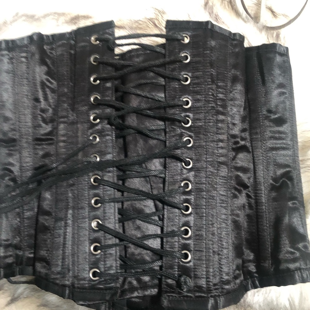 Black Satin Lace-Up Waist Cincher Corset